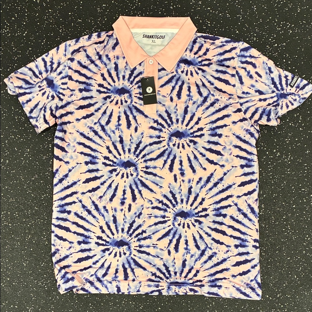 Men's Tie-Dye Polo Shirt - Pink and Blue